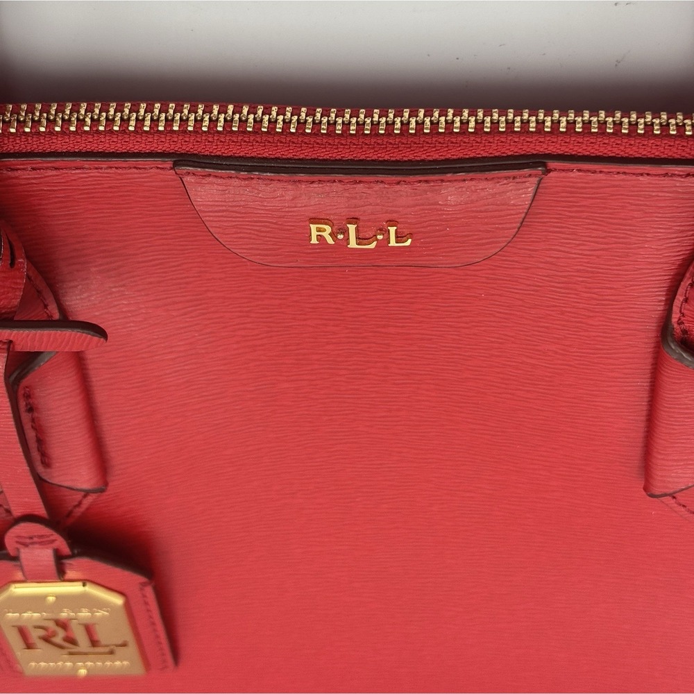 Ralph Lauren Tate Dome Satchel Red Leather Bag Gold Accents No Shoulder Strap - Picture 10 of 16